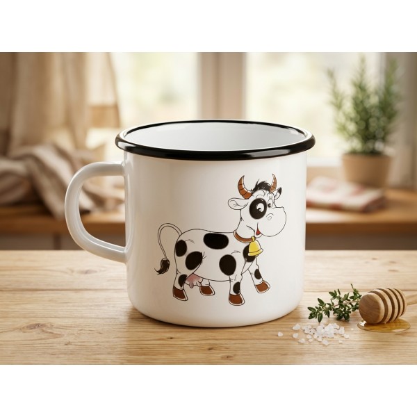 Emajlirani lončić s motivom kravice – 10 cm (0,6 l)